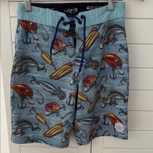 Boys psycho Tuna size 10 Light Blue Fishing Lure Boardshorts